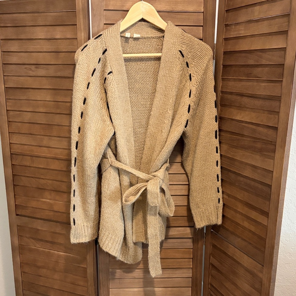 Moth Tan Knit Belted Self-Tie Cardigan Sweater